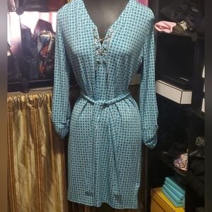 LAST CHANCE FINAL PRICE Micheal Kors Teal and White Patterned Long Sleeve Dress
